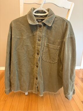 ZARA Light Olive Corduroy Shirt Jacket